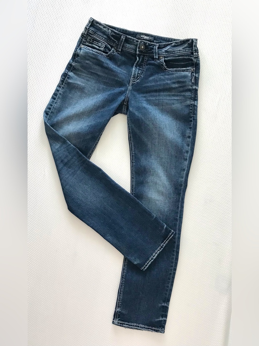 SILVER JEANS CO. Elyse Mid Rise Straight Leg Jeans Curvy Fit Dark Indigo Size 29